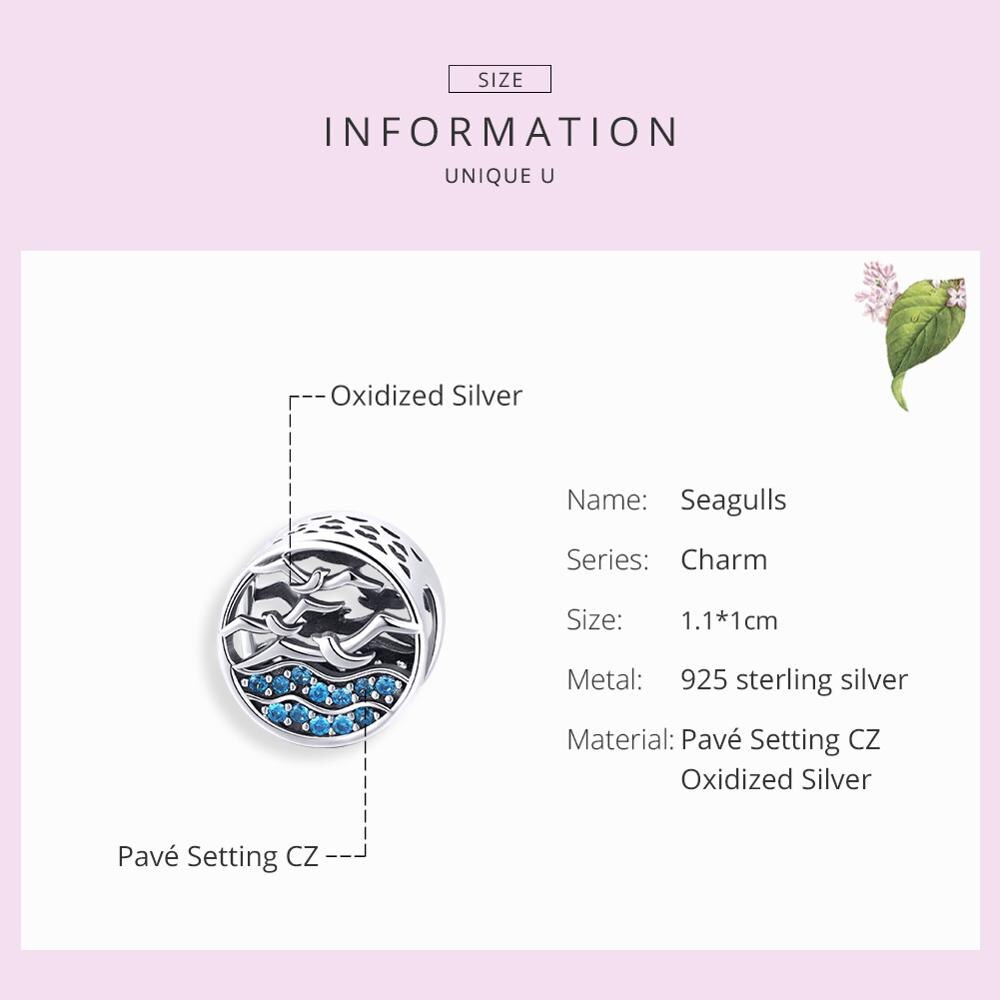 WOSTU Möwen Charme 925 Sterling Silber Blau Zirkon Runde Perlen Anhänger Fit Original Armband Halskette Schmuck CQC1454