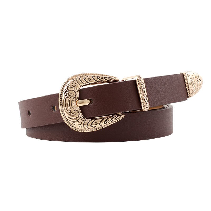 Olome Vintage 1.8 Cm Breed Boho Etnische Riem Leer Vrouwen Bruin Zwart Wit Gouden Gesp Fijne Riem Dames Vrouwelijke jeans Riemen: Chocolade
