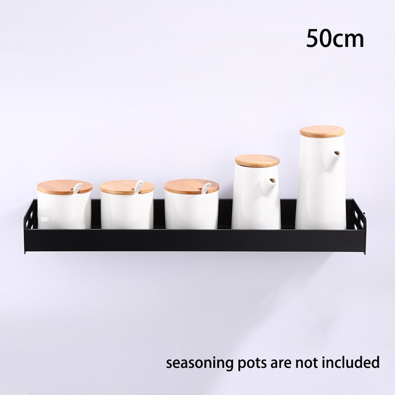 Crochet de rangement pour épices, étagère de cuisine, étagère murale, crochet de rangement pour ustensiles en aluminium, accessoires d&#39;organisation à domicile: Black 50cm