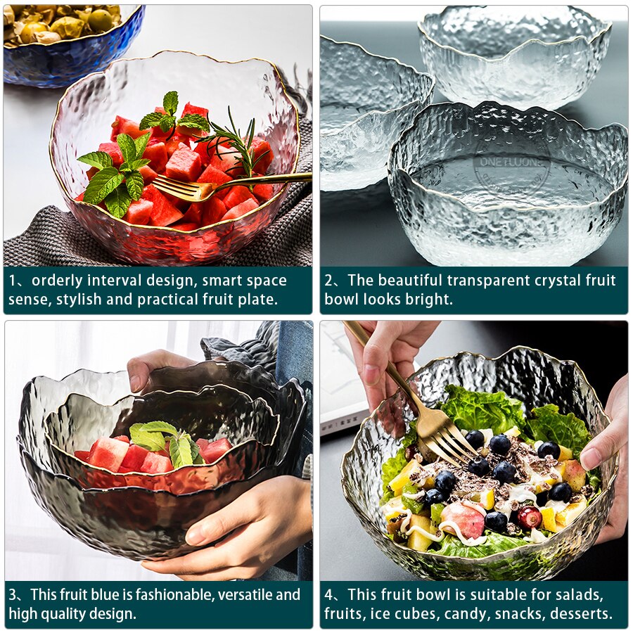 Glass Salad Bowl Tableware Fruit Vegetables Bowl Irregular Shape Phnom Penh Glass Bowl Kitchen Dinnerware
