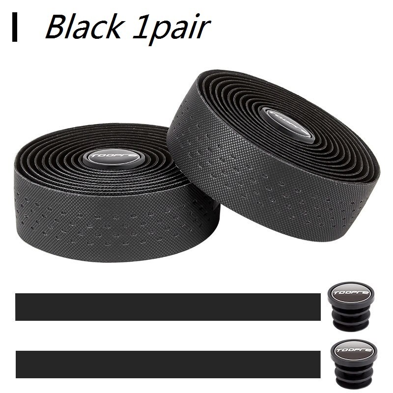 TOOPRE road handlebar strap bicycle strap non-slip breathable sweat-absorbing silicone curved perforated handlebar strap: Black 1pair