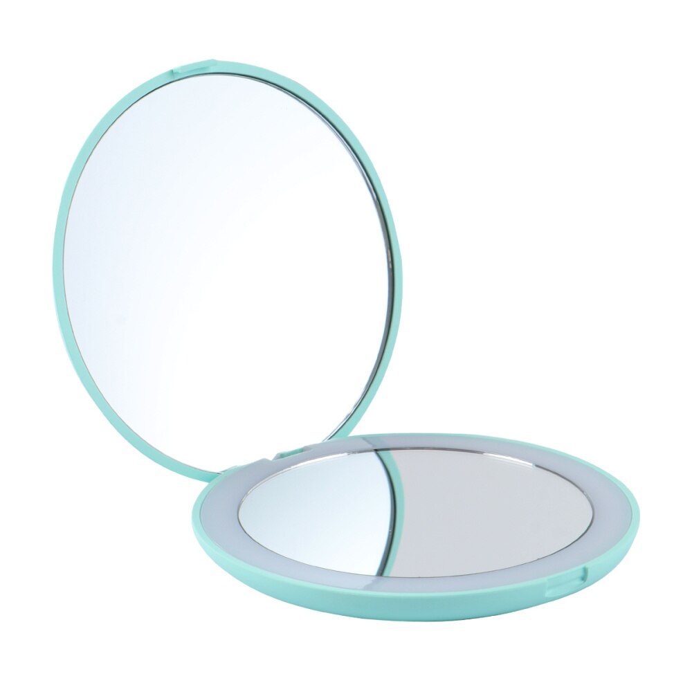 Portable 10x Magnifying Makeup Mirror Mini LED Round Mirror Travel Mirror: Green
