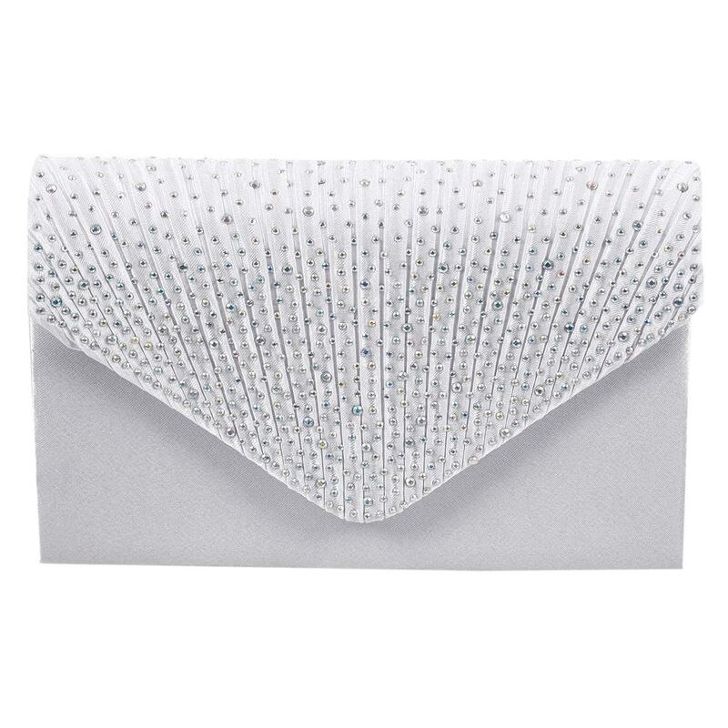 Frauen Seide gesicht Diamant Kupplungen Schulter Tasche Abend Braut Prom Satchel Kette Handtasche (weiß)
