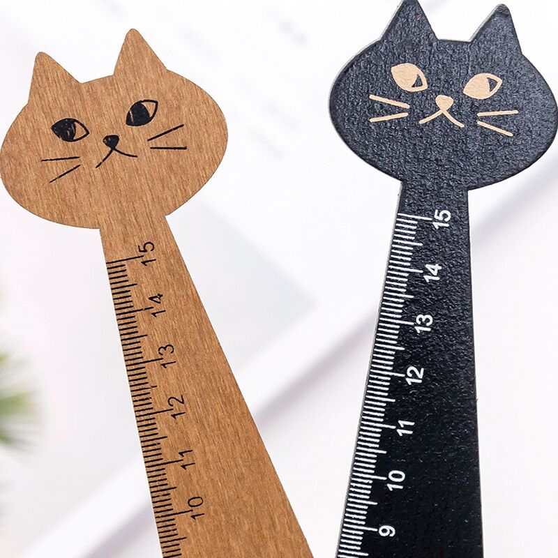 MINKYS Cute Black Cat Wood Straight Ruler Cartoon Sewing Drawing Tool Kids Kawaii School Stationery Supplies