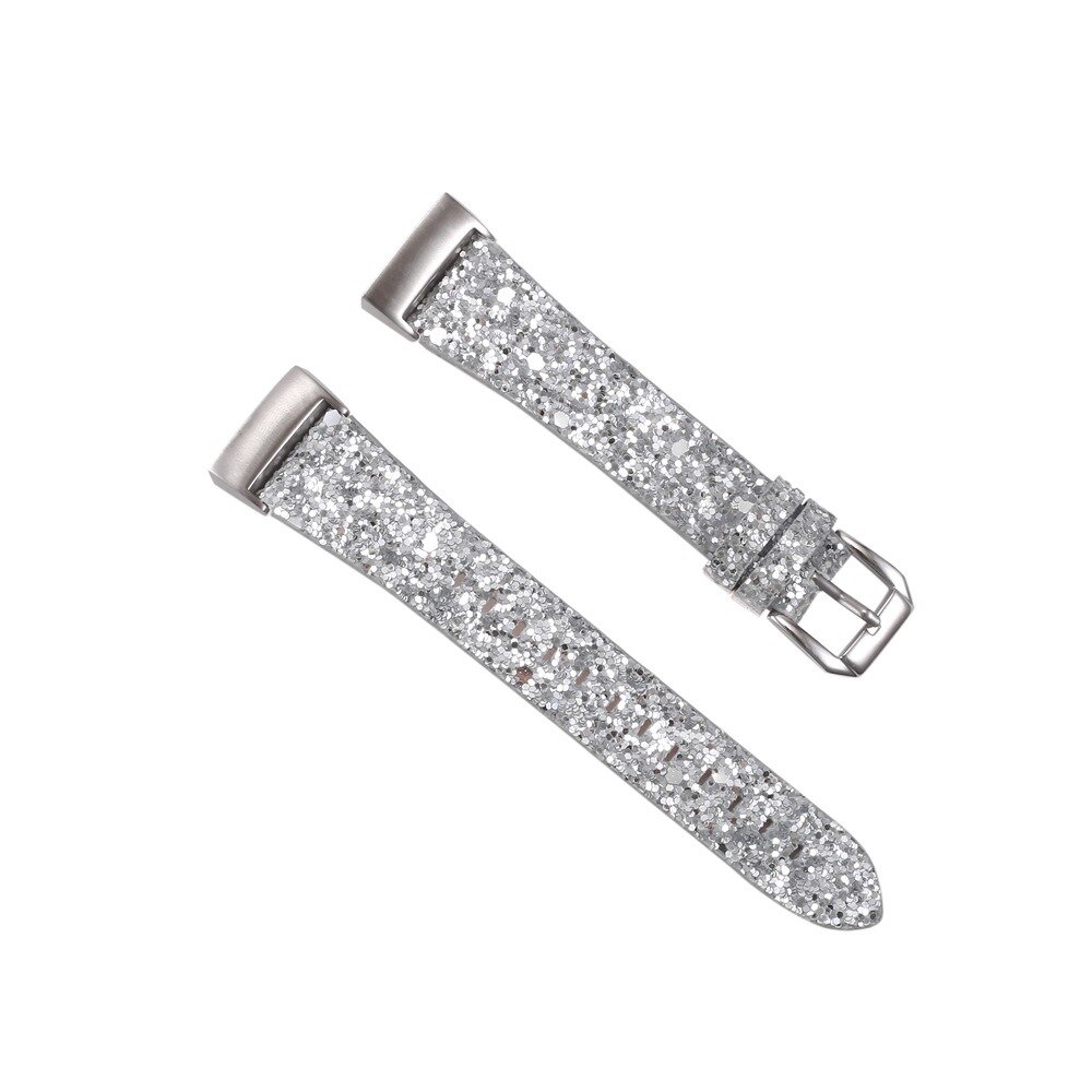 Leather Strap For Fitbit Charge 4 3 Smart Bracelet Band With Sequins Shining Straps For Fitbit Charge 3 4 Wristband: Silver