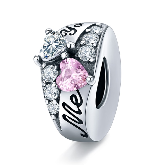 WOSTU autentico 100% argento Sterling 925 zircone rosa perline di cristallo fascino misura originale ciondolo braccialetto argento 925 creazione di gioielli: FNC283