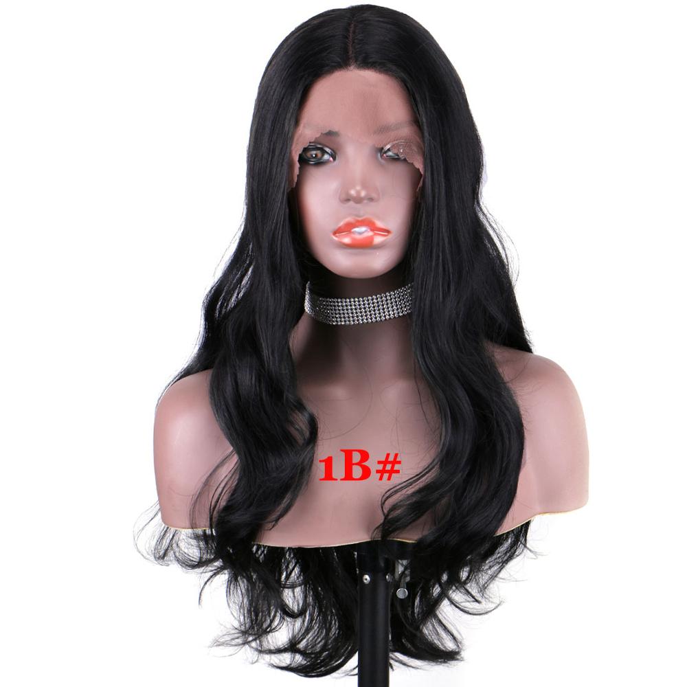 Wonderlady Lange Golvende Kant Pruiken Voor Vrouwen 28 Inch Natuurlijke Golf Synthetische Lace Front Pruiken Ombre Kanekalon Hittebestendige Vezel: #1B
