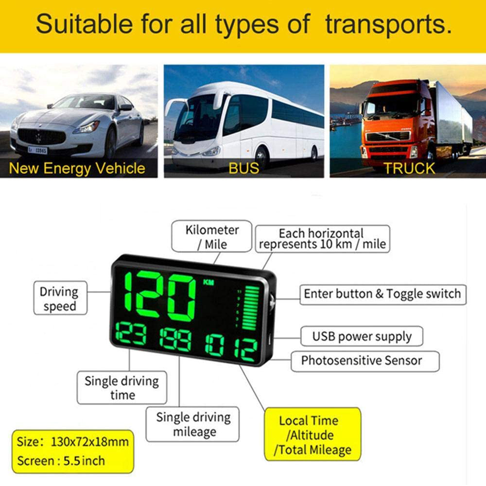 Gps Snelheidsmeter Usb Opladen Digitale Head-Up Auto Hud Display Met Over Snelheid Alarm Auto Bike Rijden Kilometers Tijd berekening
