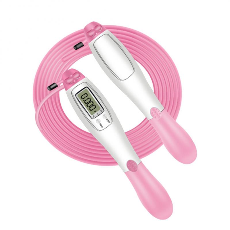 Dual-purpose Adjustable Jump Rope Intelligent Electronic Counting Rope Skipping Sports Fitness Cordless Steel Wire Skipping Rope: 08-Pink wired