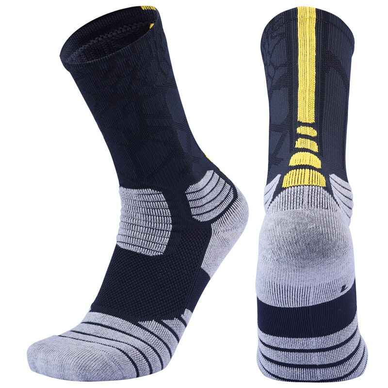 Men Outdoor Sports Elite Basketball Socks Men Cycling Socks Compression Socks Cotton Towel Bottom Men's socks: Black / L 39-42