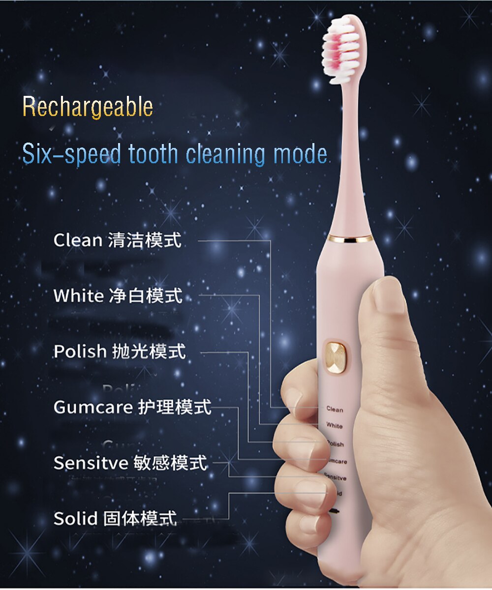 Electric Toothbrush Ultrasonic Sonic Rechargeable Tooth Brush Six-speed Mode Waterproof Whitening Teeth Brush Adult Timer Brush