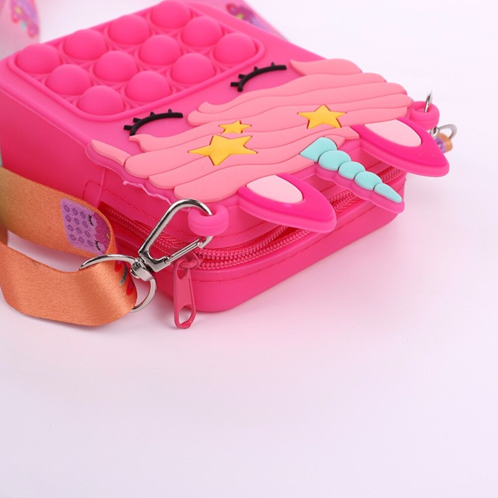 Push bubble pop it fidget mini enhjørning veske,nøkkelveske liten veske fidget sanseleker crossbody veske skulderveske barneleke: Rosenrød