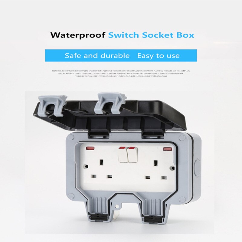 British Standard 13A Dual Power Socket With Indicator Light Ground IP66 Waterproof Outdoor Wall Power Socket AC 110V/220V