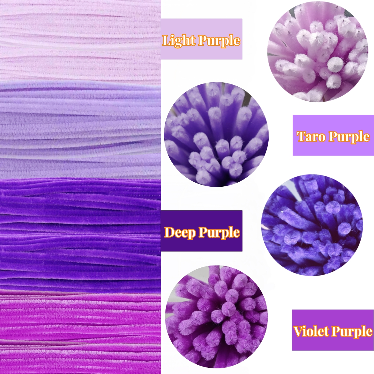 Limpiadores de tuberías de la serie púrpura, suministros para manualidades, manualidades y manualidades, 200 piezas