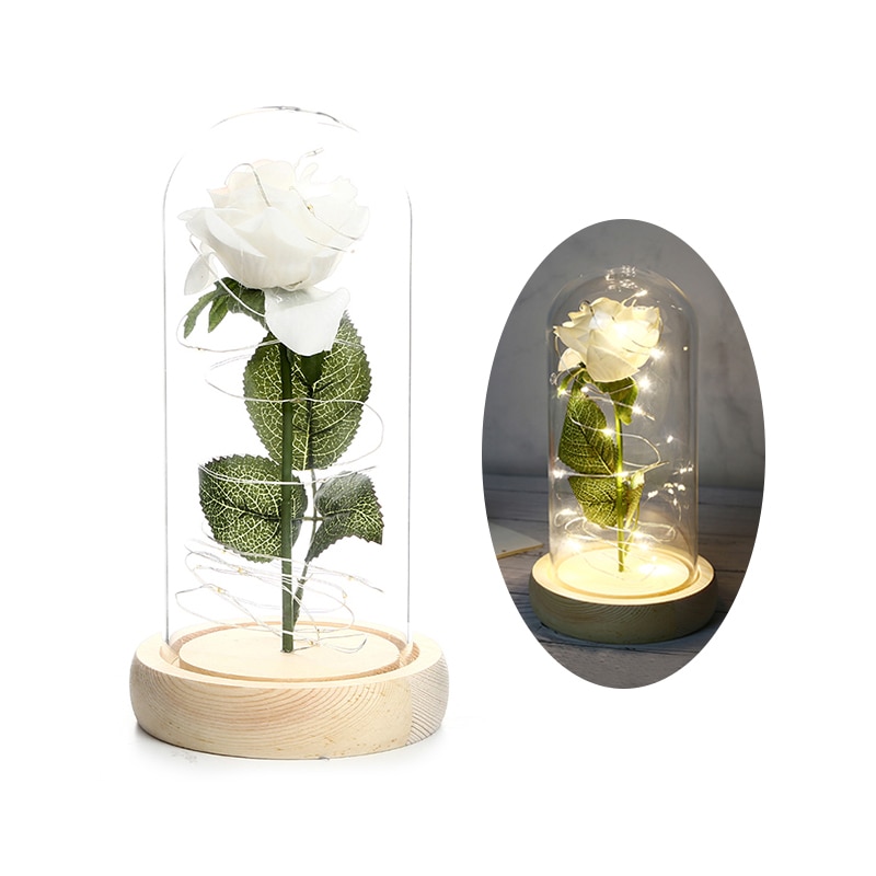 Skønhed og udyr rose i kolbe led rose blomst lys sort base glas kuppel bedst til mors dag fødselsdag valentinsdag: Stil 08