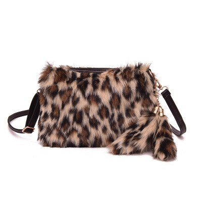 Weiche Warme Pelz Tasche Schulter Tasche Weibliche Leopard Weiblichen Beutel Große Plüsch Winter Handtasche Winter Umhängetasche