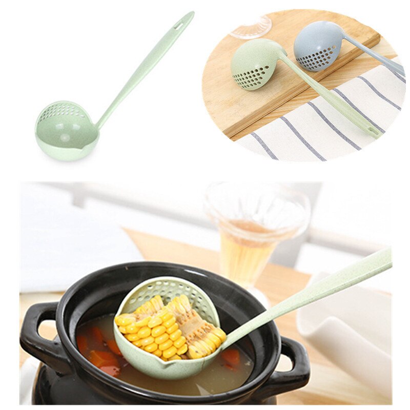 2 in 1 Long Handle Soup Spoon Home Strainer Cooking Colander Kitchen Scoop Plastic Ladle Tableware Kitchen Gadgets