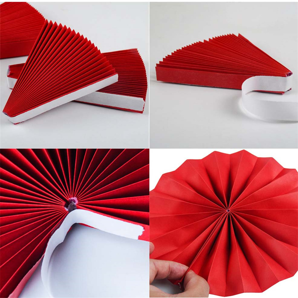 Abanico de boda rojo de estilo chino, manualidades de papel colgantes con flores, decoración de pared de salón para dormitorio, abanico de Origami, suministros para fiestas DIY, 6 uds.
