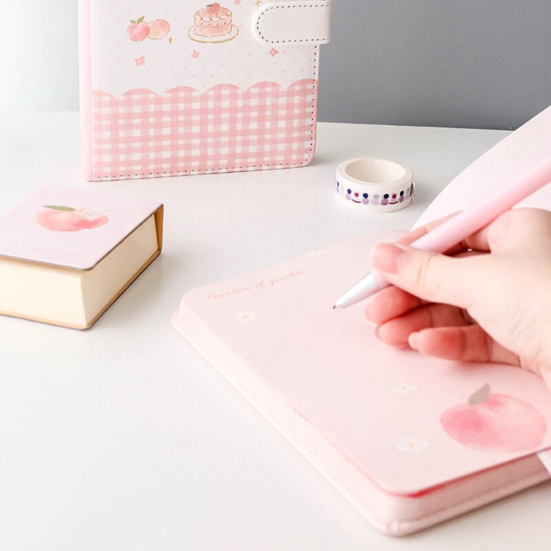 Cute Peach Diary Planner for Girl Student Kawaii Small Fresh Color Page PU Magnetic Agenda Journals Notebooks Stationery
