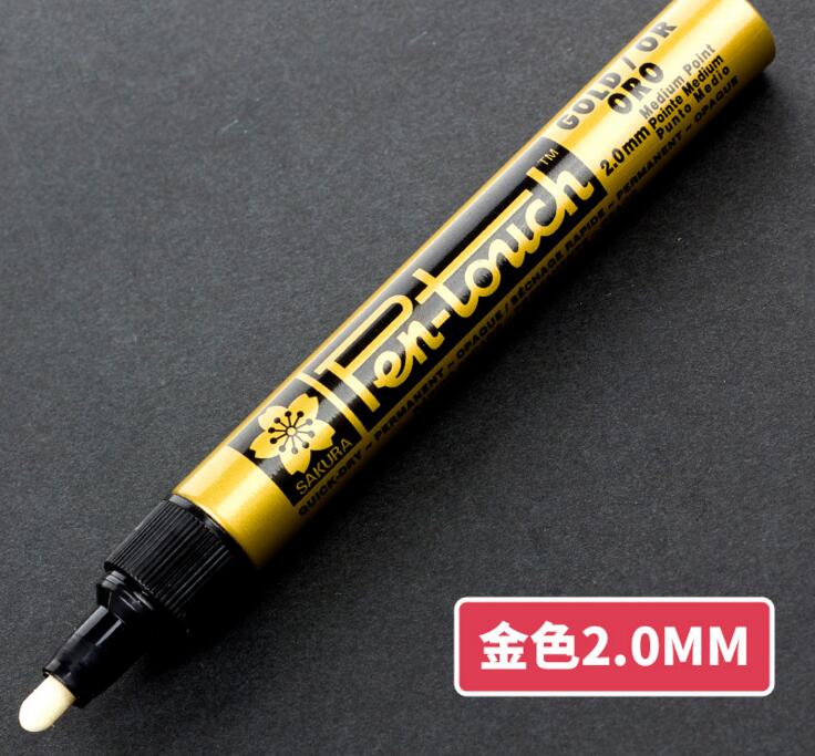 Sakura pen-touch metalliske tuscher uigennemsigtige oliemaling penne 0.7 mm 1.0 mm 2.0 mm hvidguld sølv japan: 2mm guld