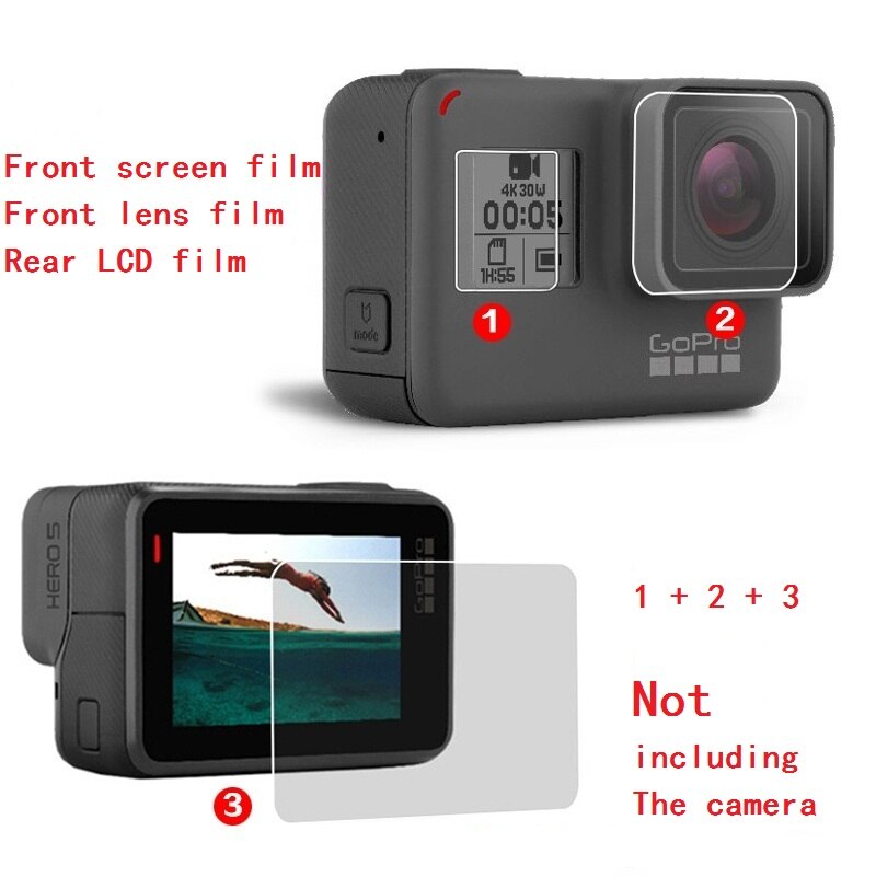 Clownfish-Película protectora de pantalla LCD para Gopro Hero 5/6/7, Protector de pantalla, película de vidrio templado, tapa/cubierta para gopro7 6 5: film 3 PCS