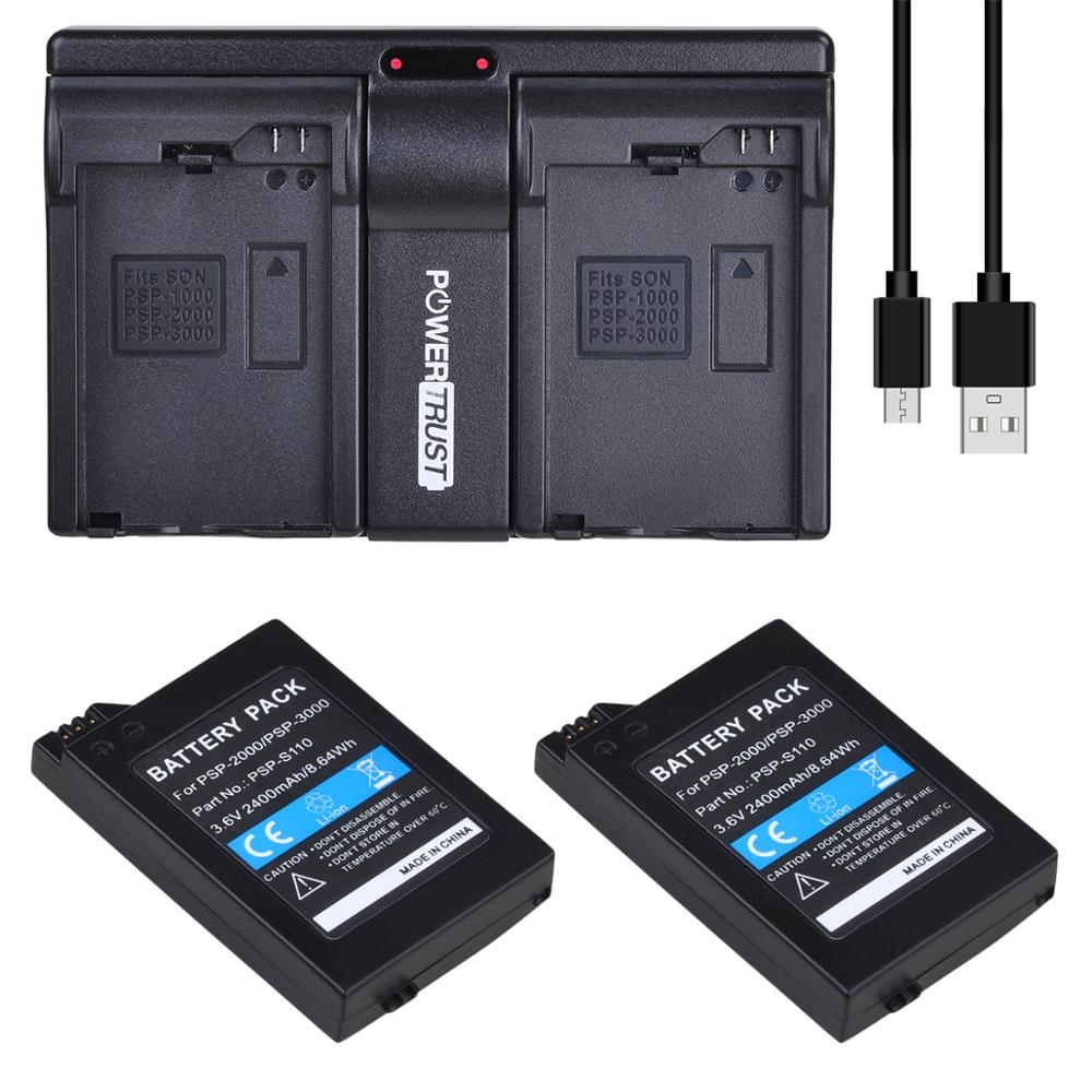 2x PSP2000 PSP-3000 PSP-S110 Battery and Charger for Sony PSP2000 3000 PlayStation Portable Controller PSP-2000 PSP-2001: 2Battery and charger