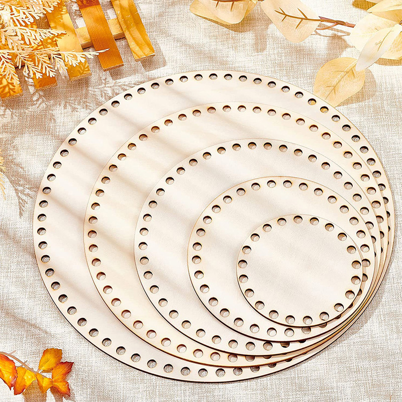 1Pc Houten Haak Mand Base Onvoltooide Blanco Ronde Kruissteek Gesneden Hand Geweven Diy Ambachten Baske Houten Ronde bodem
