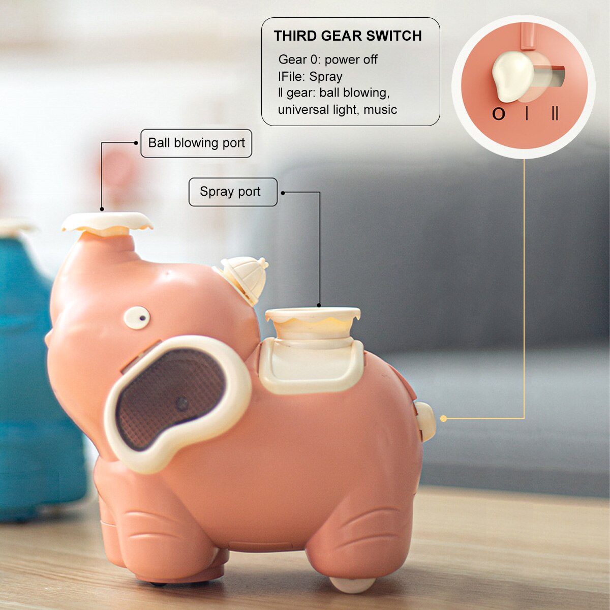 Balle flottante d&#39;éléphant pour enfants, jouets avec musique légère, humidificateur à effet de fumée, jeu interactif pour bébé rampant
