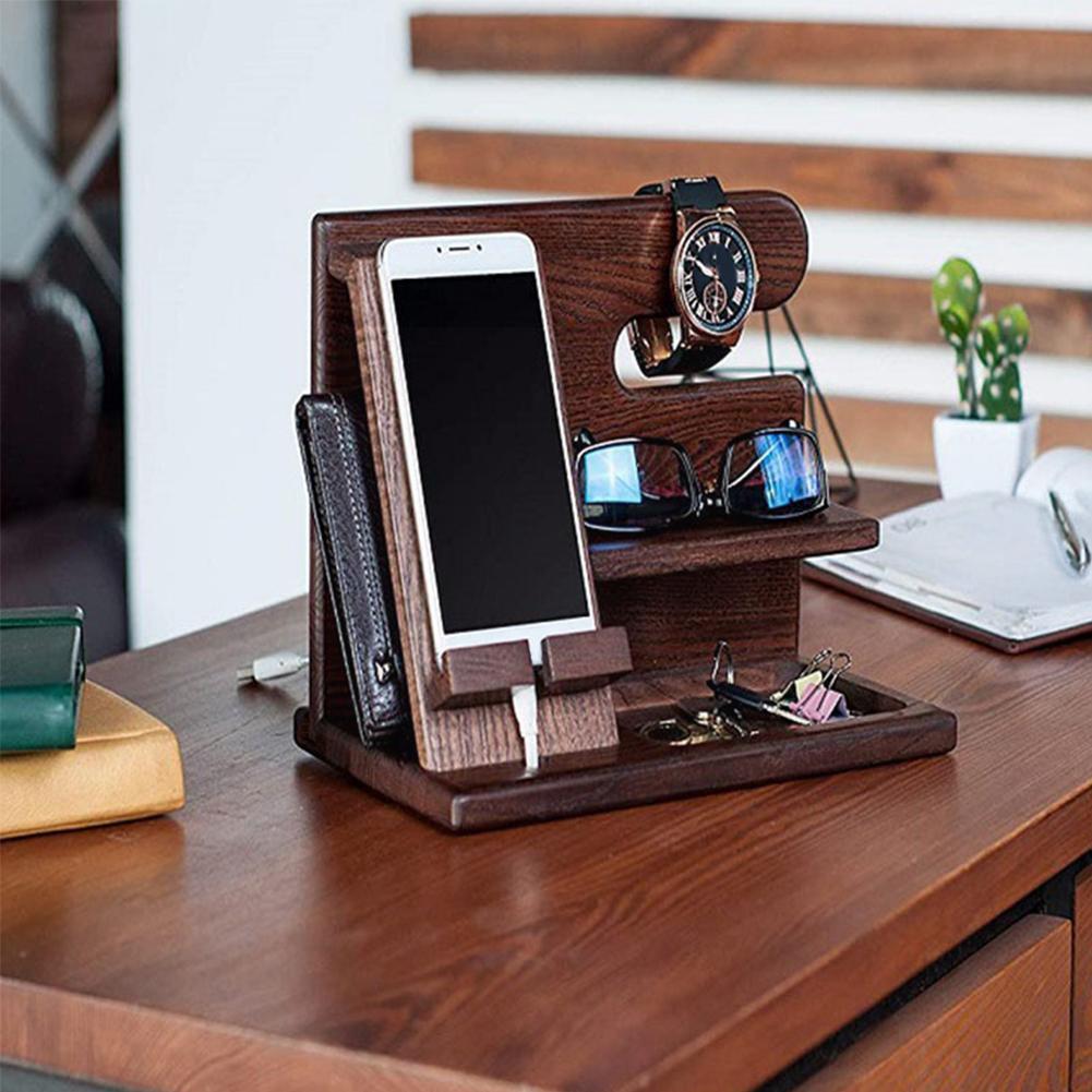 Wood Phone Stand Charging Dock Station Mobile Phone Desk Holder Wooden Watch Organizer Rack Gadgets for Apple watch For iph Z2I4