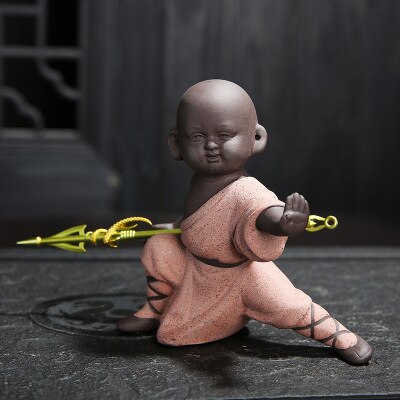 Lille munk skulptur statue keramik boligindretning håndværk kinesisk stil te sæt skulptur buddha statue bedst: Nyt 4