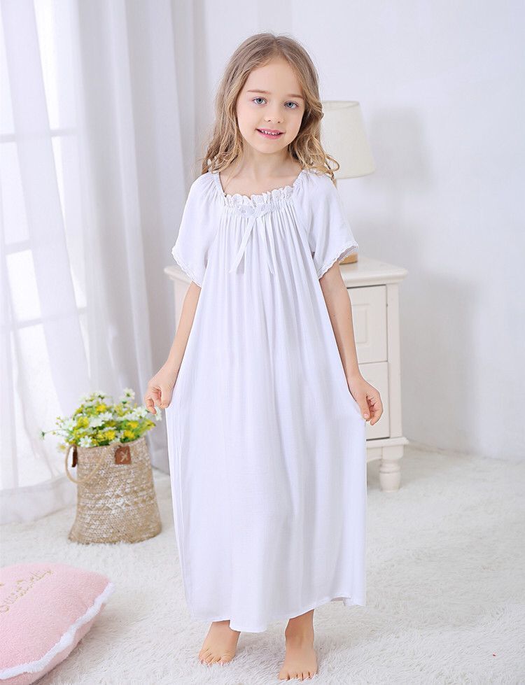 Ropa de dormir para niñas, camisones de princesa de algodón, color blanco y rosa, novedad, Verano: Blanco / 12