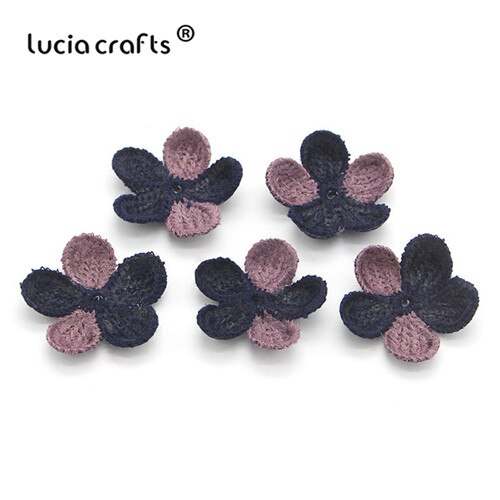 Lucia crafts 10/13 stuks 35mm wollen bloemen naai-op patches voor decoratie diy handgemaakte materialen accessoires  b0104: C8 marineblauw paars 10