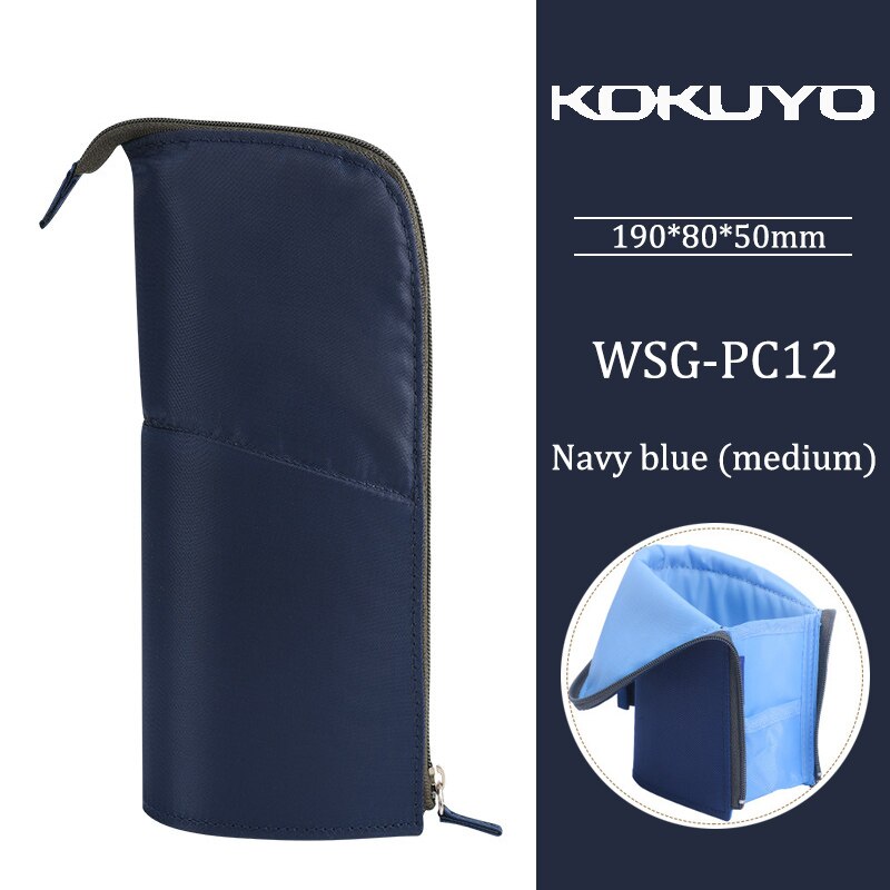 KOKUYO Multifunctional Pencil Bag Large Capacity Deformable Stationery Bag Storage Can Be Vertical Pen Holder: M navy blue