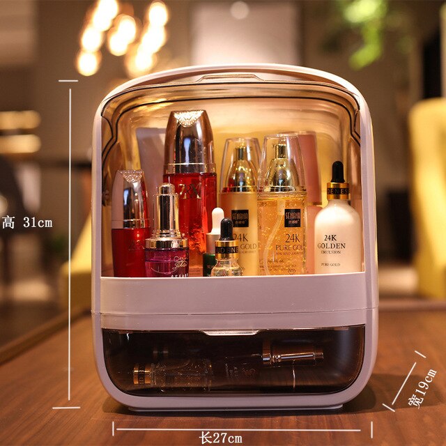 Ei Vorm Led Licht Desktop Organizer Hd Spiegel Make Organizer Creatieve Cosmetische Opbergdoos Portable Schoonheid Doos: a1