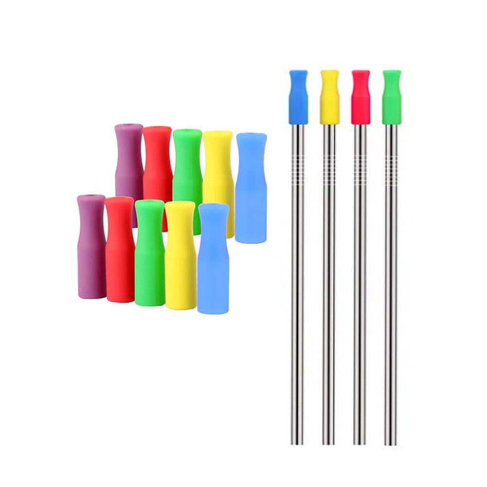 20pcs Caps Anti Burn Teeth Protector Bar Reusable Stainless Steel Straw Food Grade Accessories Silicone Tip No Rattle Cover 6mm