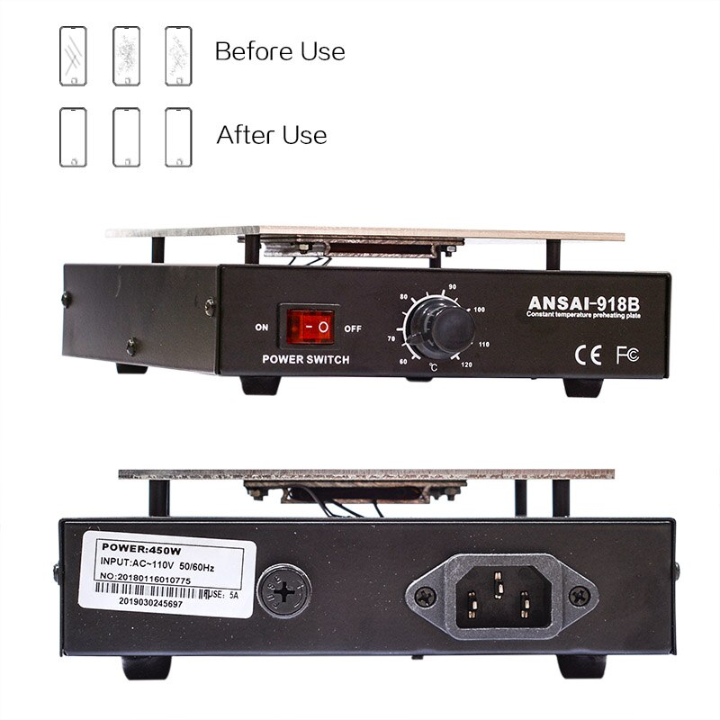 Separador de pantalla LCD de 110V US / 220V EU, placa para plataforma de calentamiento, máquina de reparación de teléfono, estación de placa lisa de calor automático