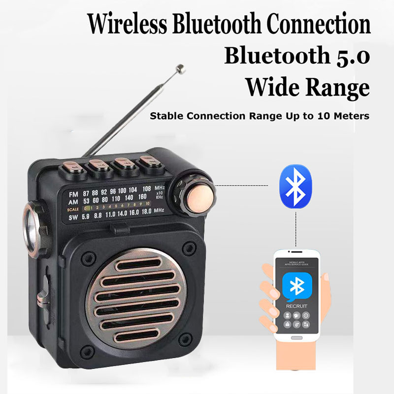 Radio stereo FM AM SW Przenośny kieszonkowy mini odbiornik radiowy Wielofunkcyjny bezprzewodowy odtwarzacz muzyczny Bluetooth z latarką LED