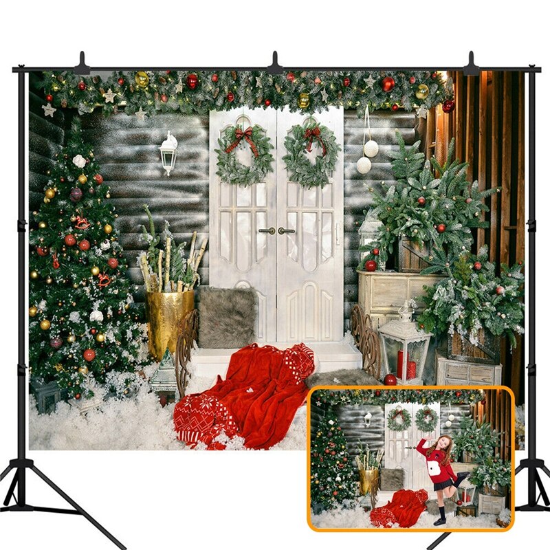 3D Christmas Tree Door Photography Background Winter Snow Wall Backdrops Photo Studio Props