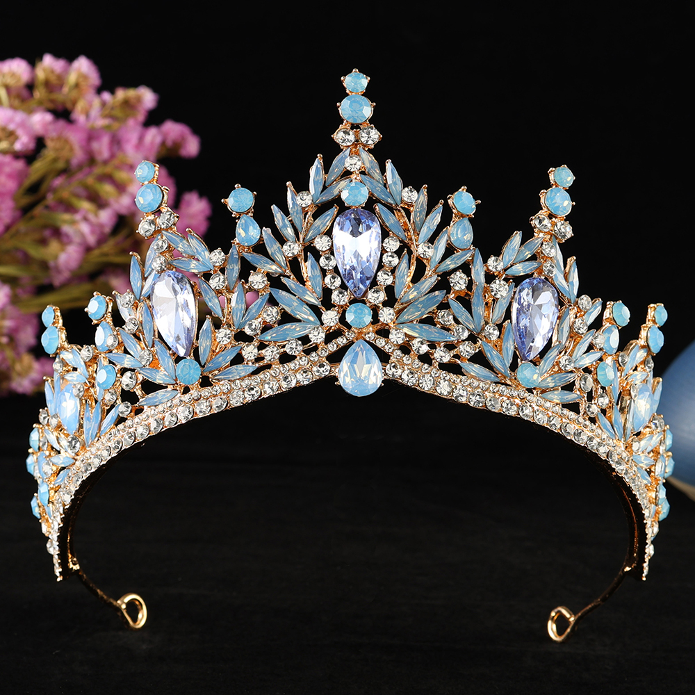 Tiara de cristal de gota de agua de Color dorado Vintage barroco para mujer, diadema, boda, niñas, de cumpleaños, corona , accesorios para el cabello: COLOR ORO ROSADO