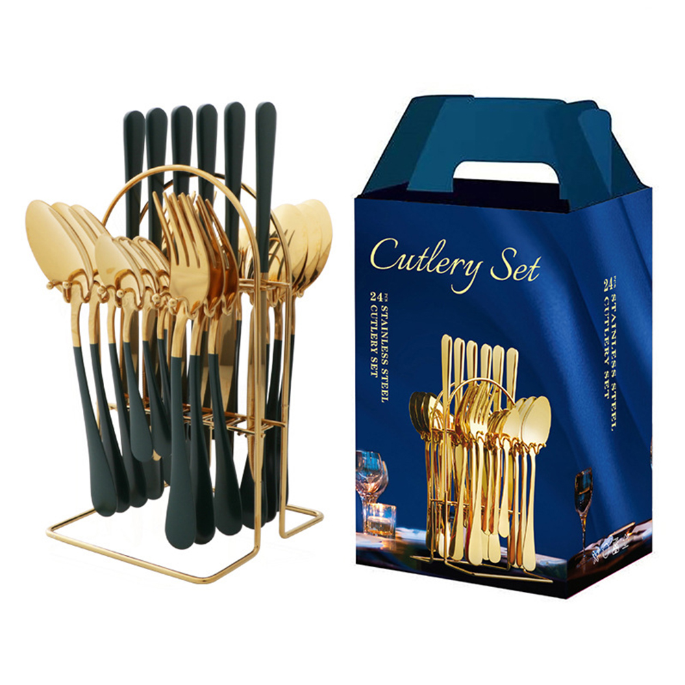 24Piece Gold Silverware Set Service for 6 Premium Stainless Steel Flatware Set With Box Include Knife Fork Spoon Knife: 10
