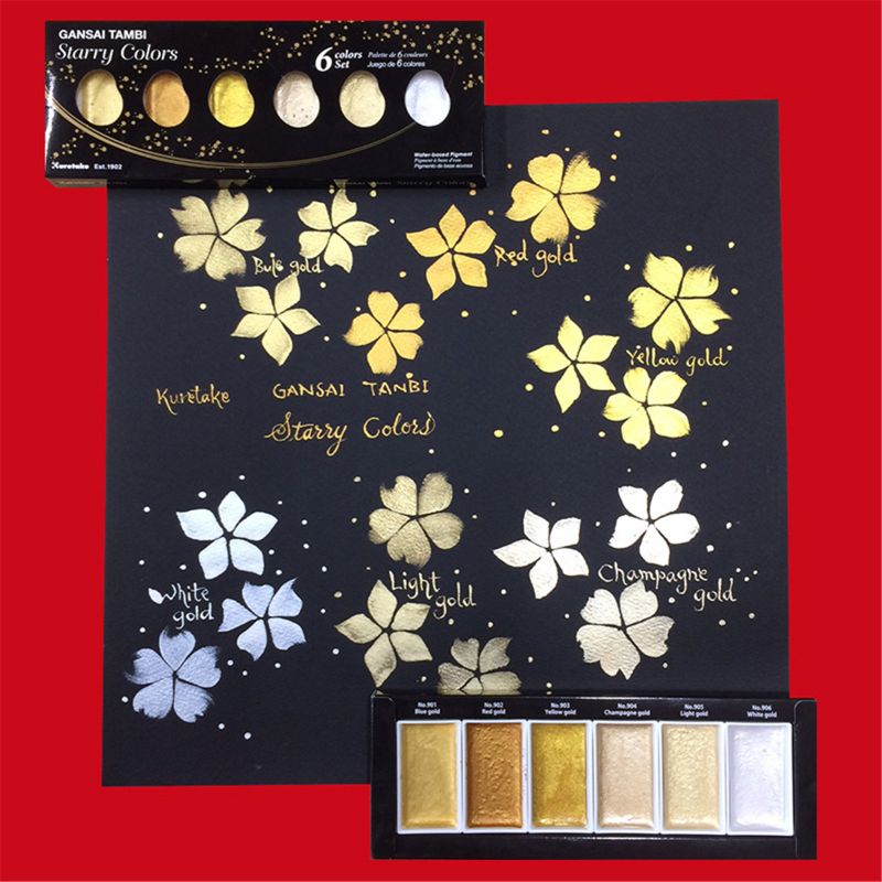 Kuretake GANSAI TAMBI Starry/Pearl/Gem Colors Solid Paints Metallic Gold Watercolor Pigment For Drawing Art Supplies