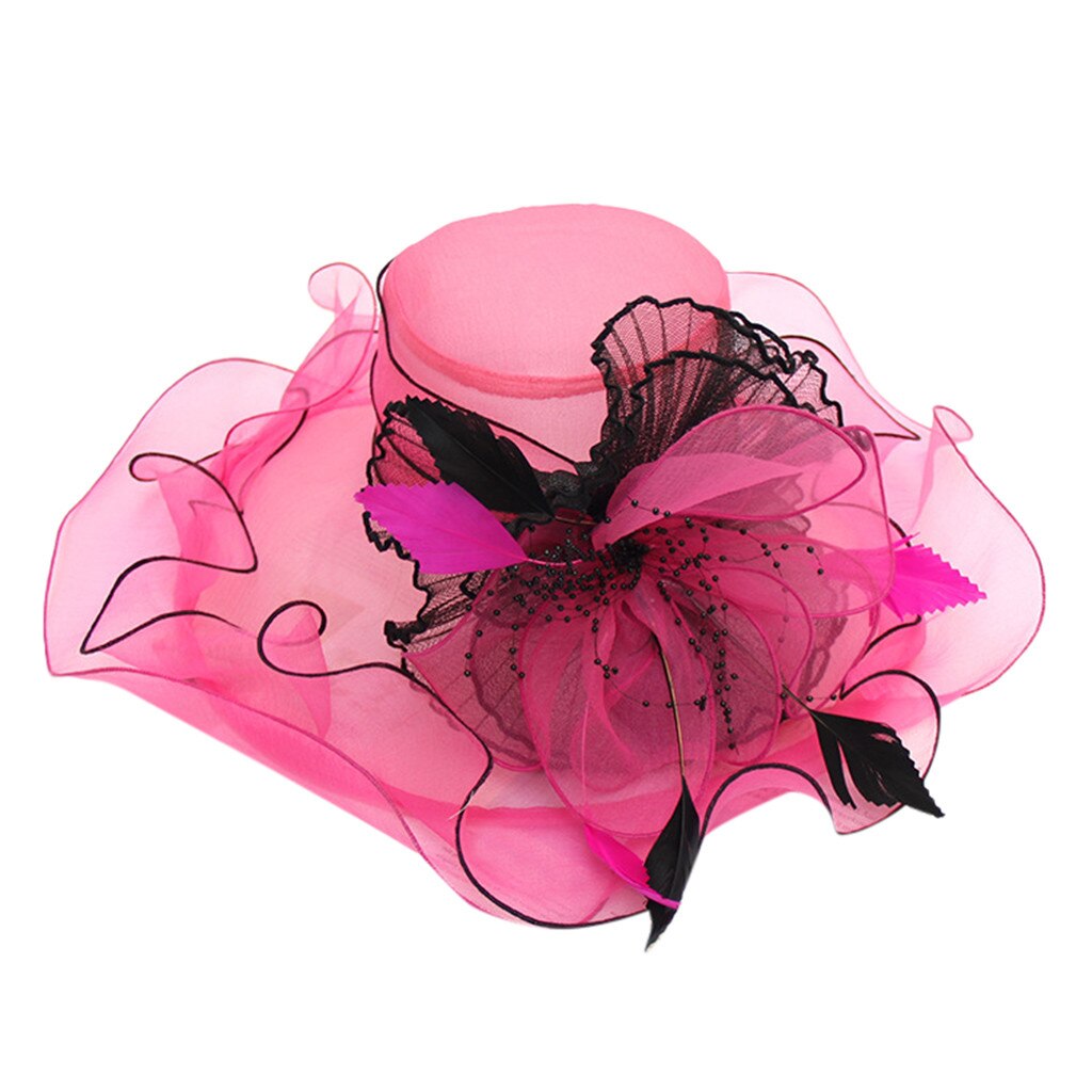 Kirche Kappen Hüte Frühling Sommer Gittergewebe Kappen Für Frauen Damen Blume Kunstseide Große Breite Elegante Sonne Hüte Headwear # g3: HT