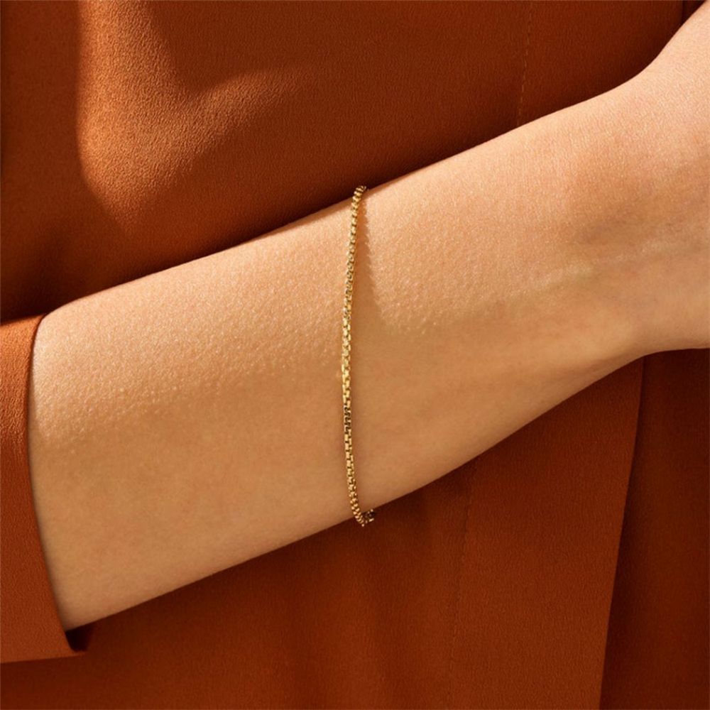 SUNIBI 2MM Einfache Kasten Kette Armbänder für Frauen Gold Farbe Edelstahl Klassische Armbinde Minimalismus Schmuck