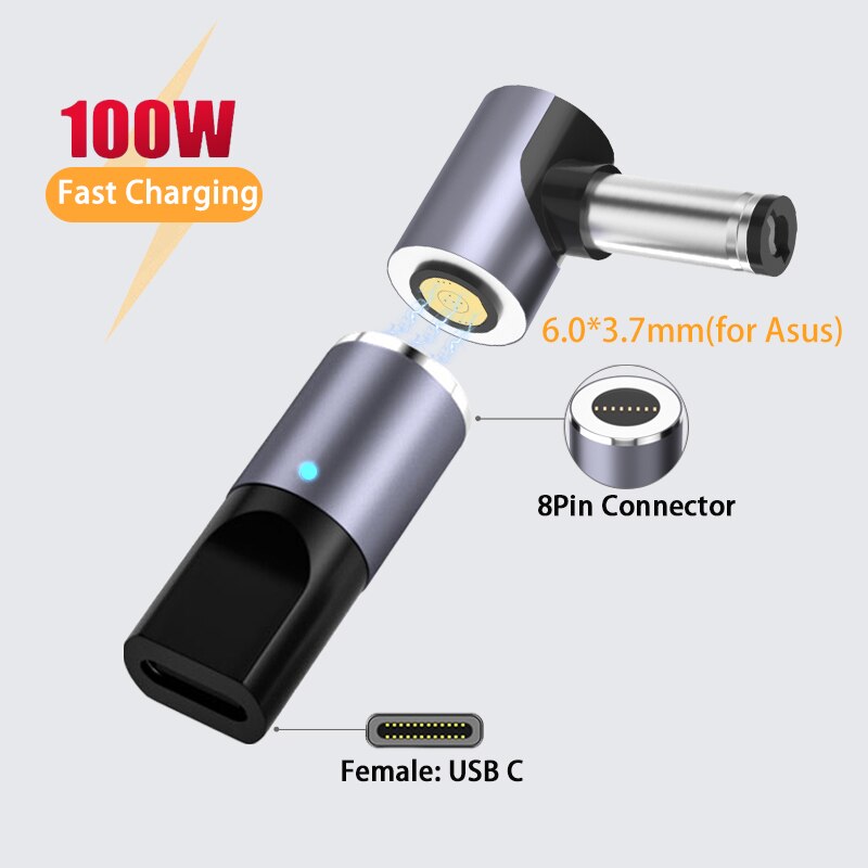 100W Magnetische Stecker Stecker USB C zu Typ C Kabel Adapter Schnelle Ladung USB Typ C Magnet Konverter für asus Hp Lenovo Laptop: 6.0-3.7mm