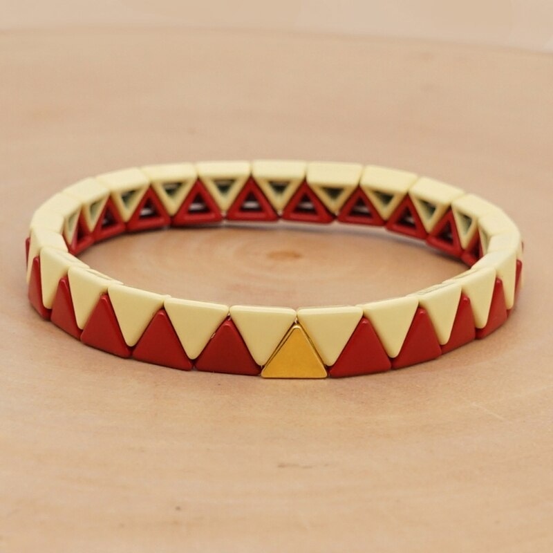 Boheemse elastische stretch kleurrijke tegel emaille rechthoekige armband stapelbare emaille regenboog bedel bangle armband sieraden