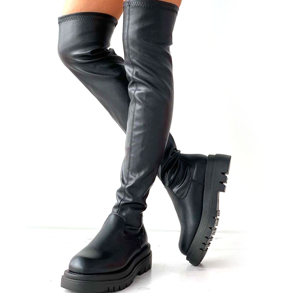 Chaussures antidérapantes à plateforme Easy Walk pour femmes, bottes noires à la , pour loisirs, Cool au dessus du genou,: 9
