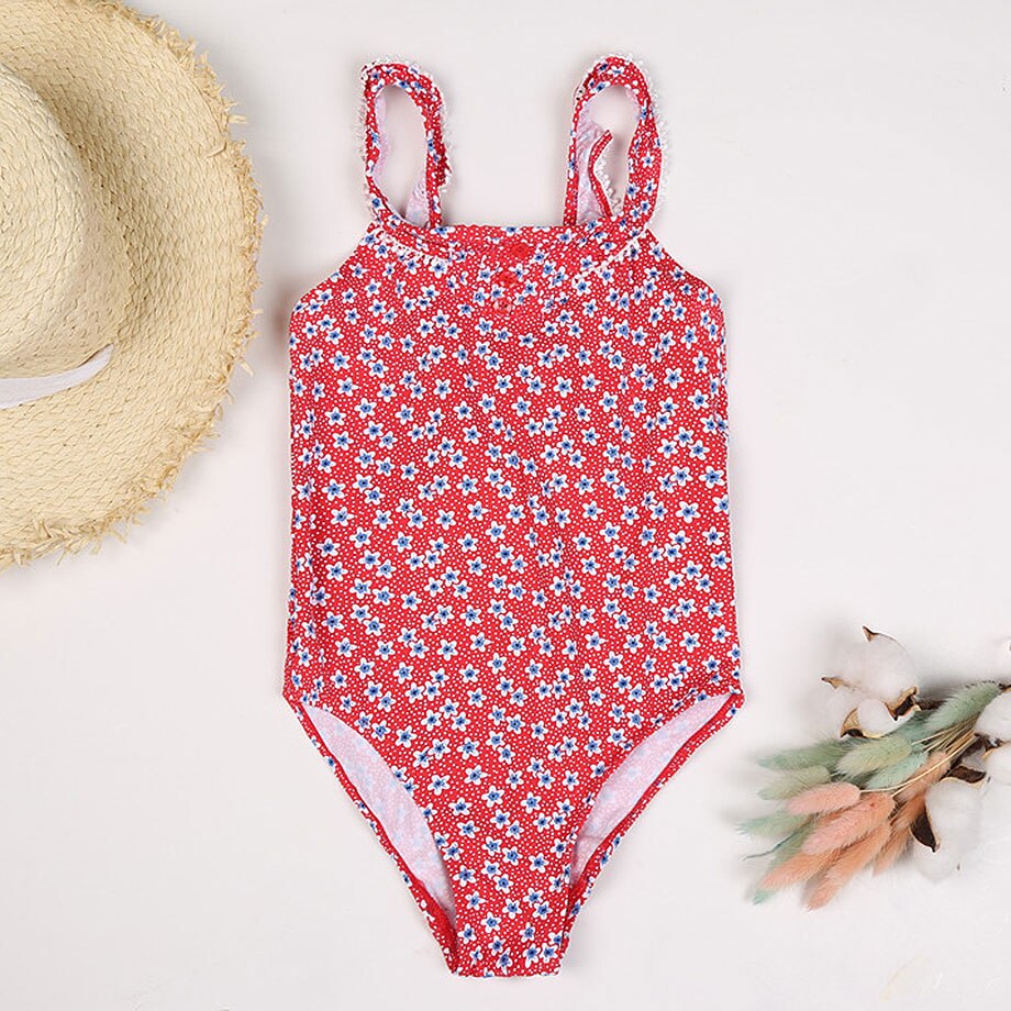 Floral One Piece Swimsuit Girls Ruffle Children's Swimwear 7-14 Years Teenage Girl Bathing Suit Swimming Monokini Kids Beachwear