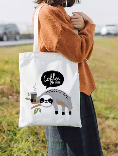 Cute Sloth Print Canvas Tote Bag Vintage Harajuku Casual Female Shoulder Bags Fun Cartoon Summer Ulzzang Bag Large Capacity