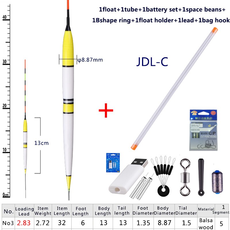 1 stück Elektrische Angeln Schwimmt + Akku einstellen + Raum Bohnen + schweben Halfter + Angeln Haken Nacht leucht Balsaholz Schwimmt: JDL-C 1Stück n Geschenke