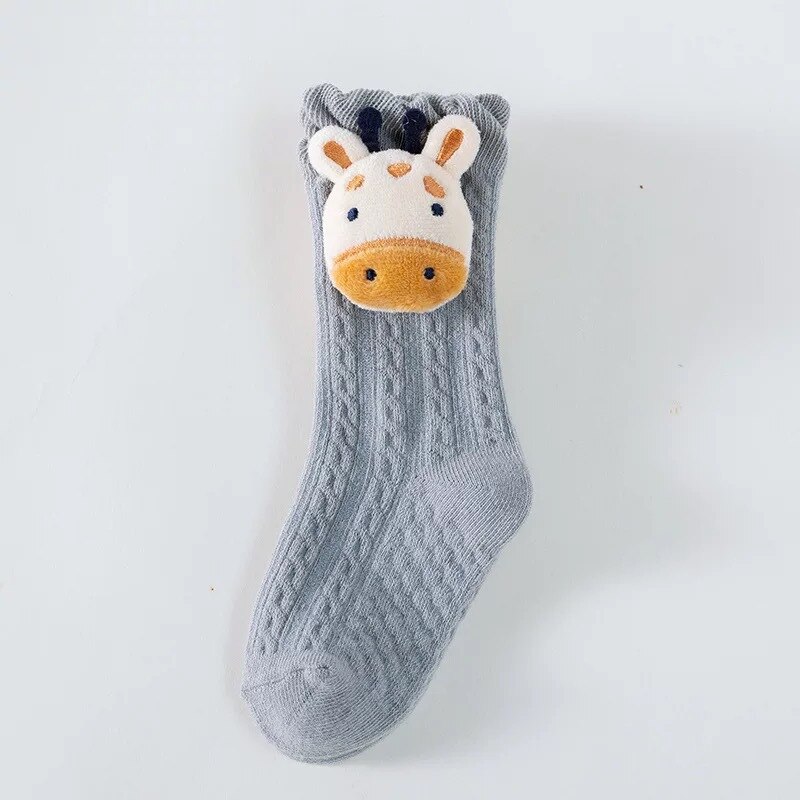 Kindje Anti Slip Vloer Schattige Dieren Katoenen Sokken Herfst Winter Pasgeboren Warme Dikke Zachte Baby Meisje Jongen Indoor Non Skid knie Sok: gray cow / 12-36 Months(M)
